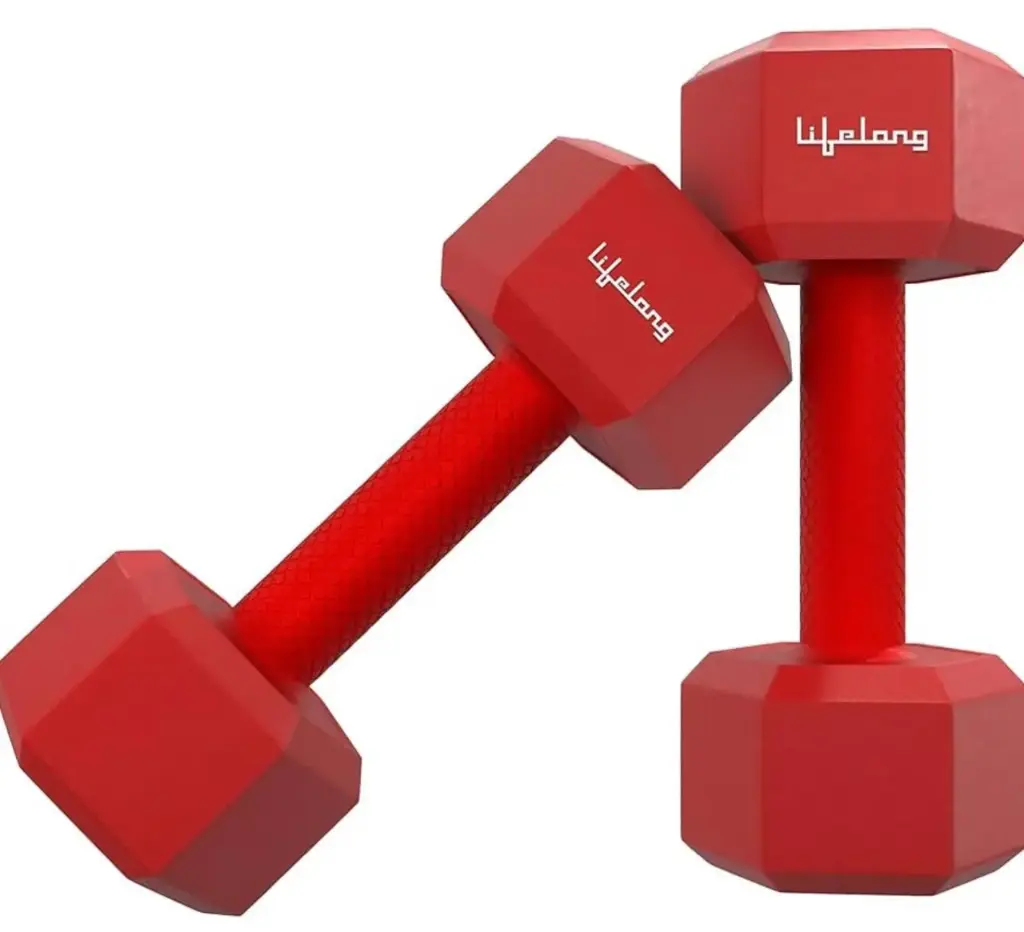 Lifelong PVC Hex Dumbbells Pack of 2 (5kg*2) Black Color | Gym Dumbbells for Men & Women
