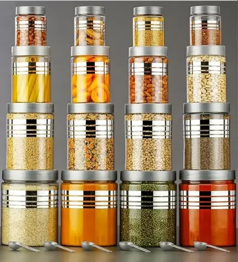 Premium 16-Piece Line Printed Storage Container Set with Free Spoons | 16-piece set