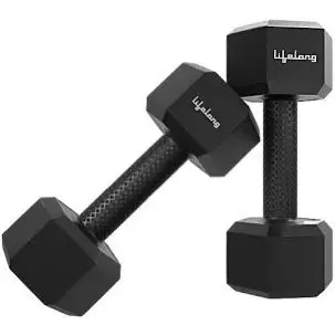 Lifelong PVC Hex Dumbbells Pack of 2 (5kg*2) Black Color | Gym Dumbbells for Men & Women