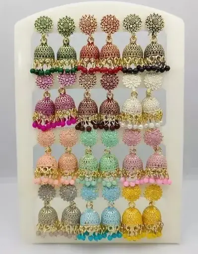 (12 pairs combo) Ethnic Western India Oxidized Gold Plated earings (Green, Red, Black, Pink, Maroon, White, Peach, Pista, Baby Pink, Grey, Aqua, Yellow)