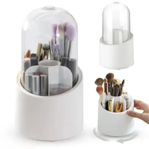 Makeup Brush Holder Organizer with Lid, 360° Rotatable